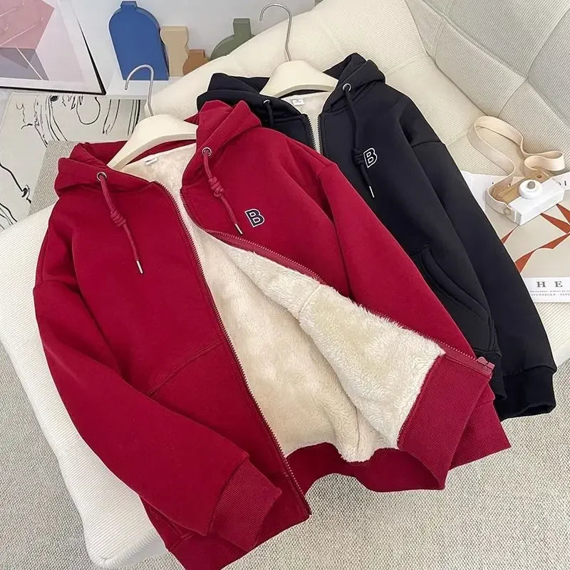 Autumn Winter Zippers Sweatshirt Women Fleece Coat Warm Cardigan Long Sleeve Sweatshirt Jacket Loose Outerwear Women's Clothing