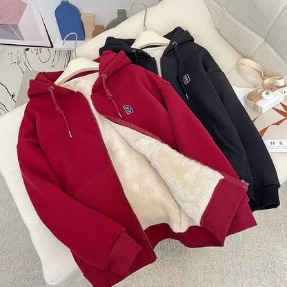 Autumn Winter Zippers Sweatshirt Women Fleece Coat Warm Cardigan Long Sleeve Sweatshirt Jacket Loose Outerwear Women's Clothing
