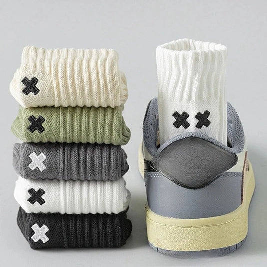 1/5 Pairs Men's Spring Autumn Mid Tube Socks Pure Cotton Antibacterial Odor Proof Sports Plus Size Crew Socks