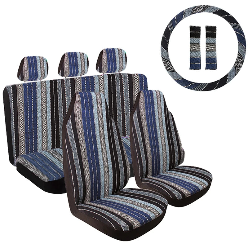 AUTOKING Striped Car Seat Covers Full Set with Seat Belt Pads Steering Wheel Cover Universal Washable Seat Covers for Cars