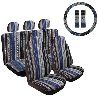 AUTOKING Striped Car Seat Covers Full Set with Seat Belt Pads Steering Wheel Cover Universal Washable Seat Covers for Cars