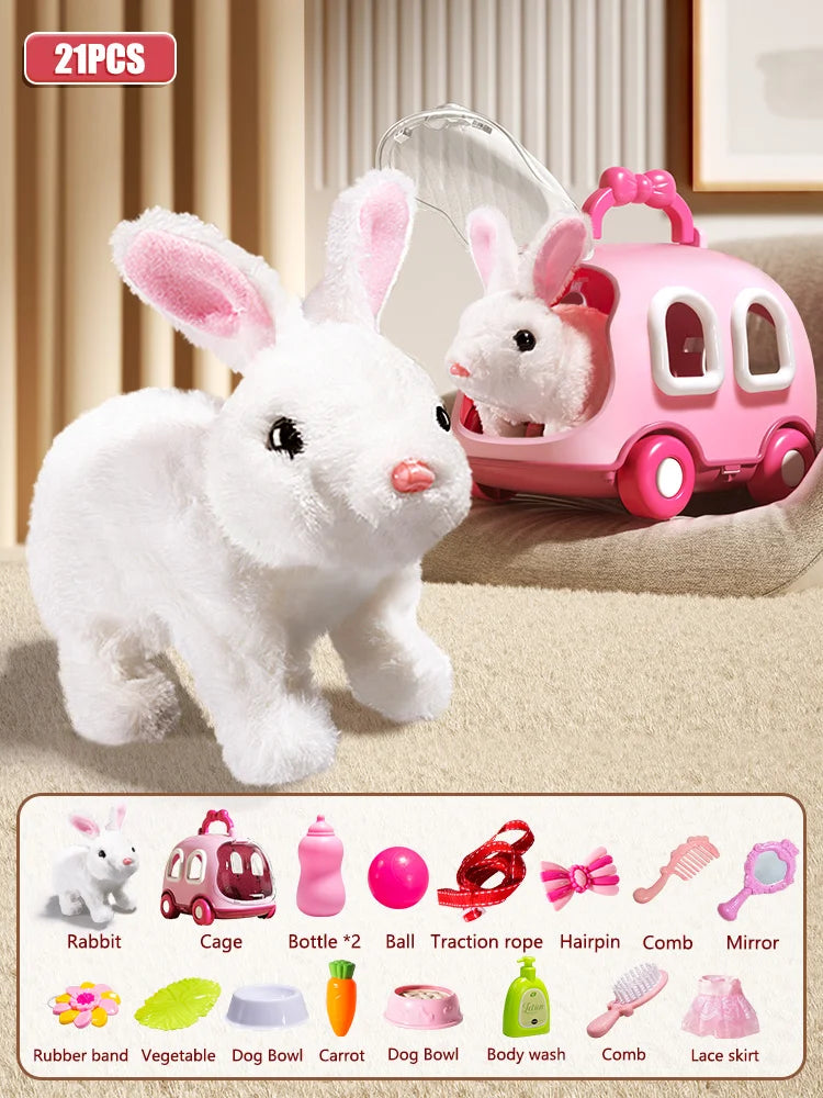 Electronic Rabbit Children Plush Walking Pets Have Sound Moving Dancing Animal Interactive Toy Education 3 Years Brithday Gifts