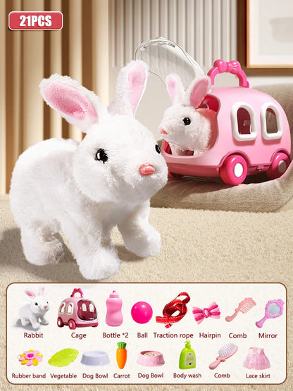 Electronic Rabbit Children Plush Walking Pets Have Sound Moving Dancing Animal Interactive Toy Education 3 Years Brithday Gifts