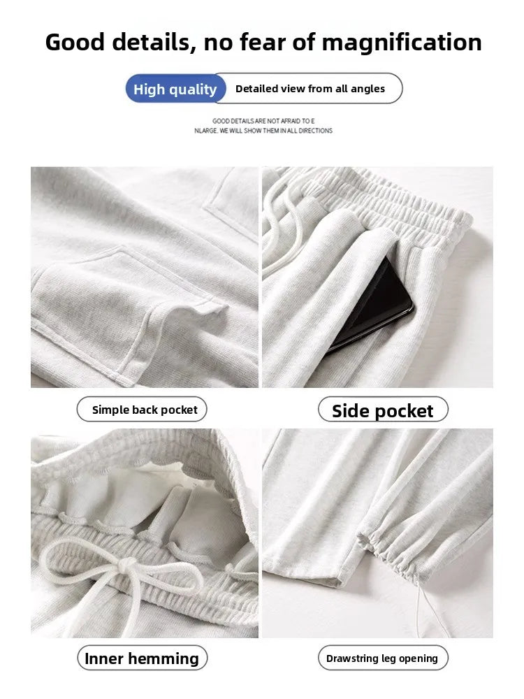 Gray Lamb Velvet Sport Pants Women's High Waist Drapey Fleece Wide Leg Casual Small Size Thickened Cotton Pants