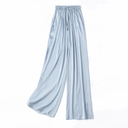 Vertical Naked Feeling 93% Natural Mulberry Silk Elastic Double Qiao Satin Elastic Waist Women's Fashionable Wide Leg Pants