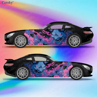 Blue Purple Prajna Mask Car Side Sticker Decoration,PVC Waterproof Scratch Resistant Decal, Car Protection,Auto Accessories Gift