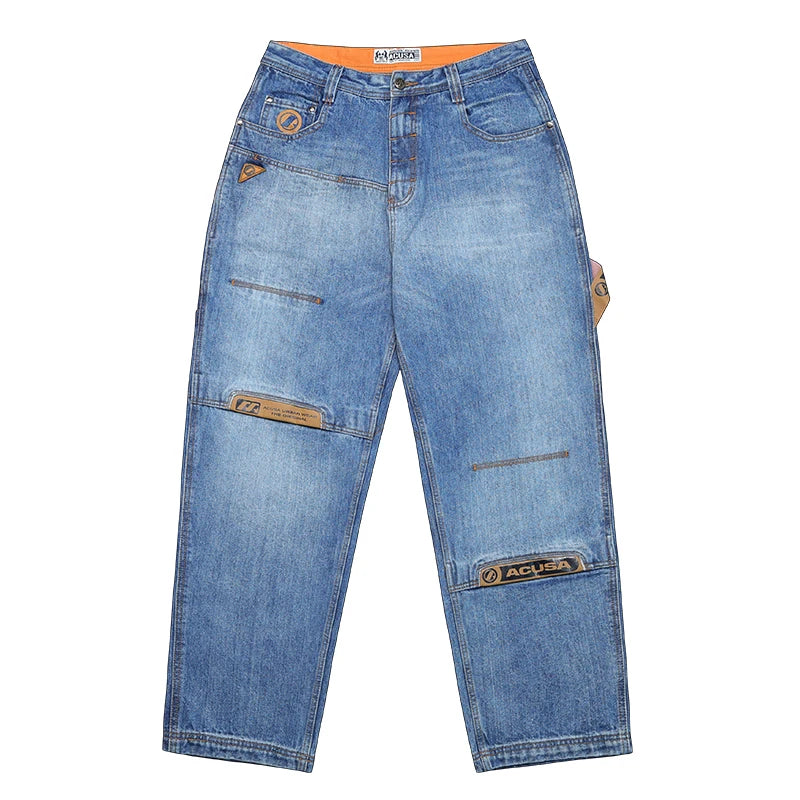 Acusa Heavy Duty Washed Casual Jeans Men's Autumn Winter Wide Leg Pants Thick Denim Youth Fashion Straight Cut Loose Fit