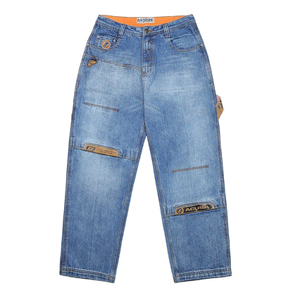 Acusa Heavy Duty Washed Casual Jeans Men's Autumn Winter Wide Leg Pants Thick Denim Youth Fashion Straight Cut Loose Fit