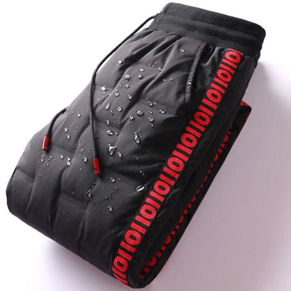 Men's Winter Outdoor Duck down Pants Windproof Waterproof Casual Cuffed Cotton Trousers Warmth Breathable Long Drawstring Waist