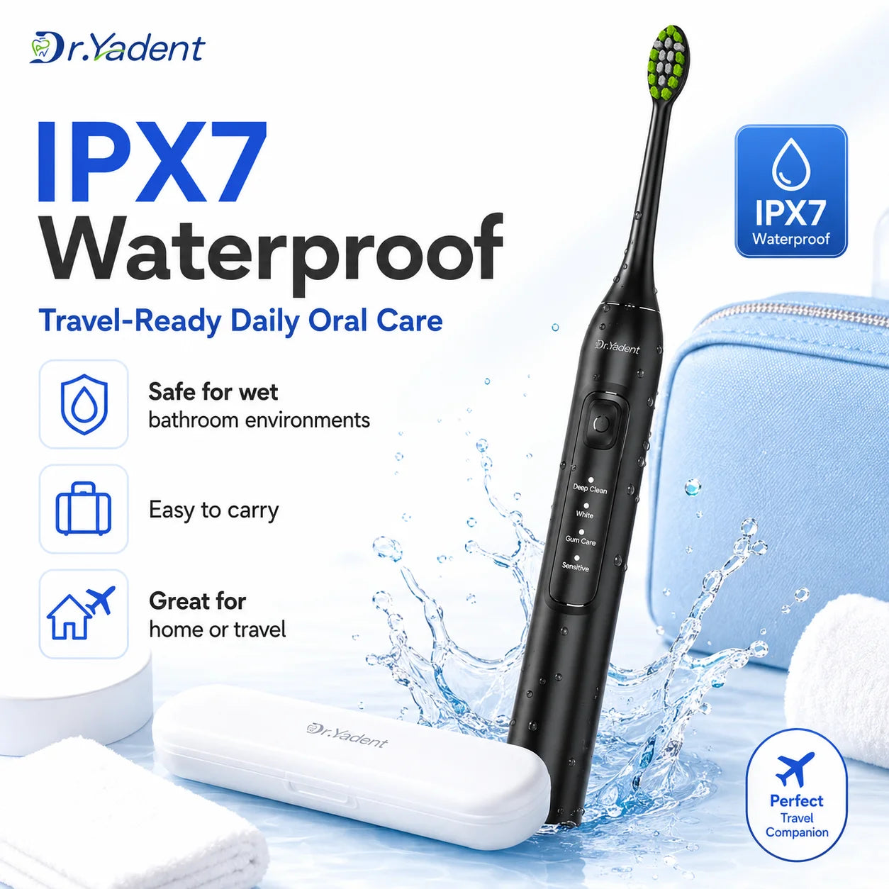 Dr.Yadent YD05 Sonic Toothbrush Gentle to Adult Gum 4 Modes 6 Soft Bristles Heads 2 Mins SmartTimer with Fast USB-C Rechargeable