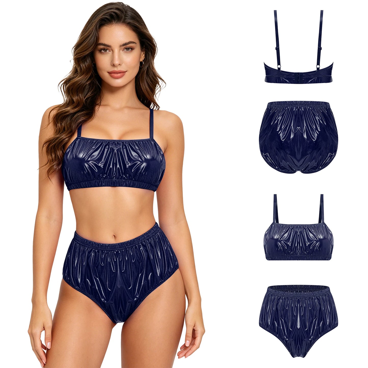 Women Waterproof Swimsuit Bikini Lingerie Set Swimwear Nightwear Clubwear Bra Top with Shorts for Beach Pool Party Sunbathing