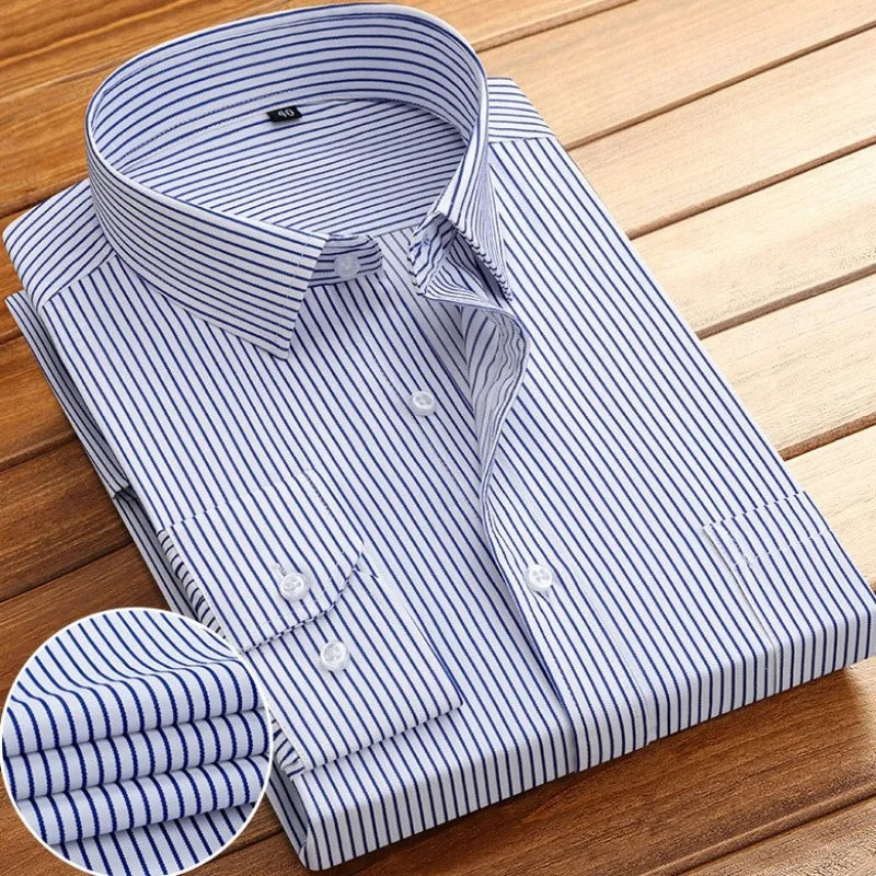 Men's Striped Long Sleeve Shirts 2026 Autumn Anti-wrinkle Business Shirt Fashion Casual Comfortable Breathe Slim Fit Shirts