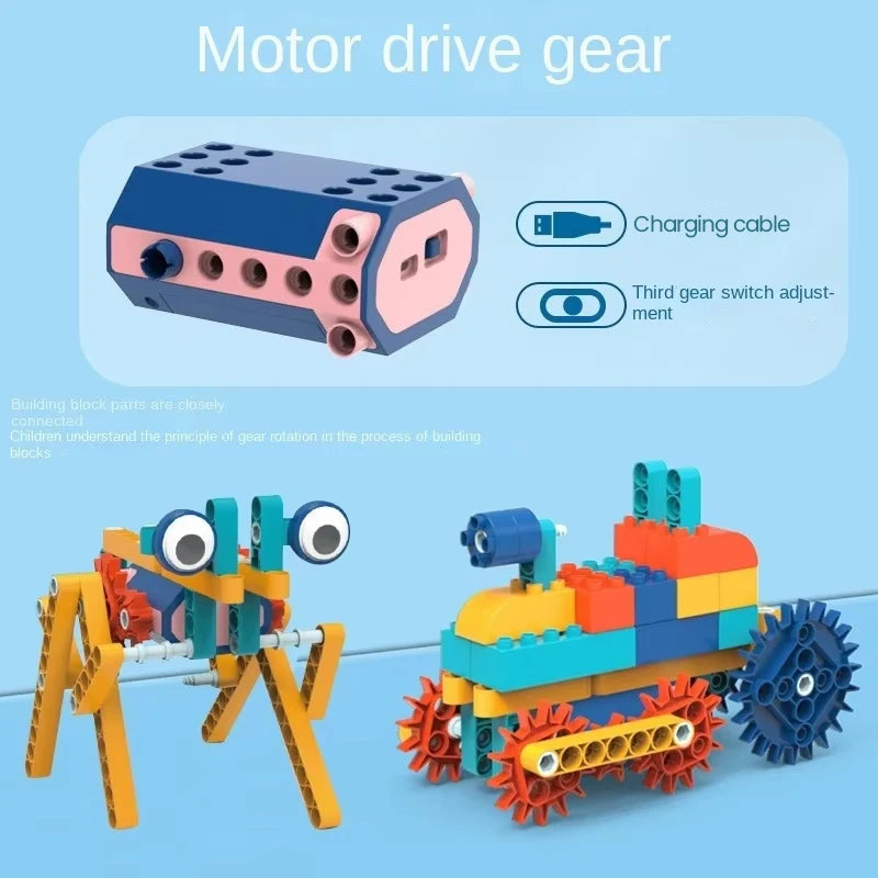 Electric Science Building Block Mechanical Gear Assembly Brick Model Interlocking Building Toy Kid Educational Birthday Gifts