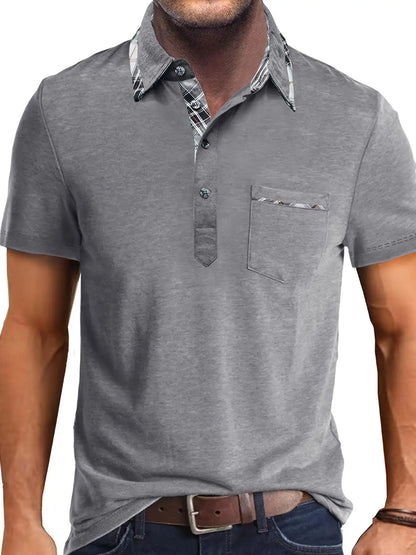 1XL-6XL Summer Plus Size Men's Short-Sleeve Polo Shirt Casual Solid Color Collared Pullover Henley Shirt with Pockets
