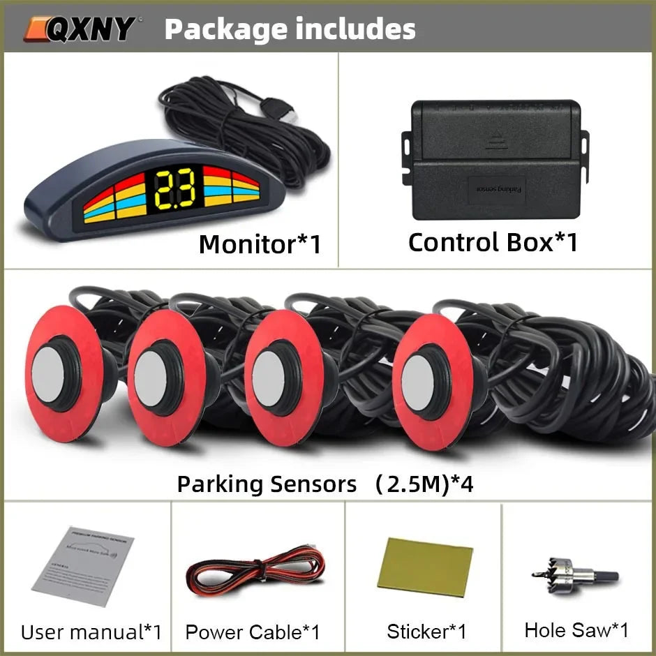 Parking Sensor Kit  Flat 16.5mmParktronic Reversing Backup Radar Recoil Auto Detector  Assistance Voice Buzzer Automobile Car