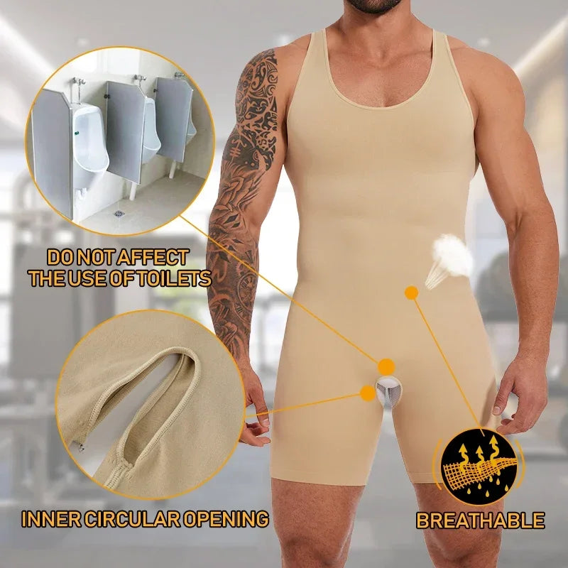 Men Full Body Shaper Underwear Slimming Compression Bodysuit Open Crotch Shapewear Tummy Control Male Corset Fajas Para Hombres
