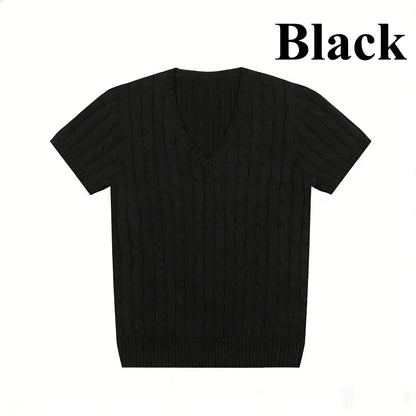 women's t-shirts and polos old money v neck t shirt woman solid color embroidered knitted Women's t shirt Women's polo shirt