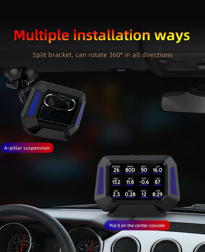 Head up Display OBD + GPS Car Water Temperature Turbo Oil Temperature Multi-function Meter LCD Display Automotive Speed Alarm