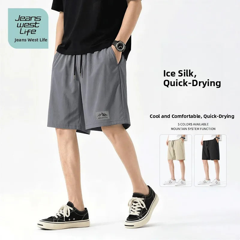 Jeanswest Life Men's Ice Silk Shorts Summer Loose Large Size Quick Dry Five-Quarter Length Casual Sporty Trousers