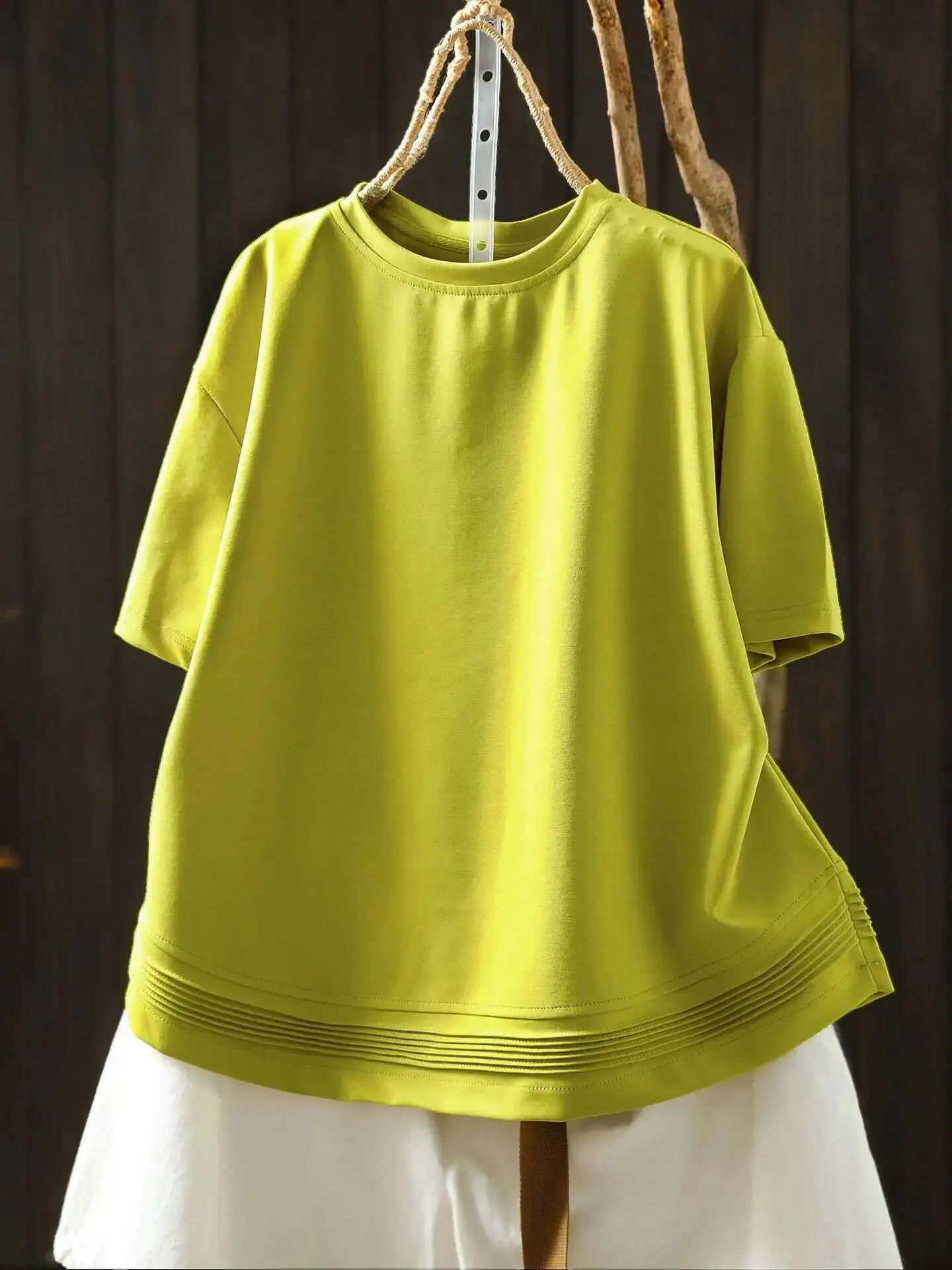 Pink Short-sleeve Women Top 2026 Stylish Summer New Design Pleated Hem Loose T-shirt ZF2158