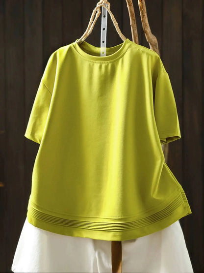 Pink Short-sleeve Women Top 2026 Stylish Summer New Design Pleated Hem Loose T-shirt ZF2158
