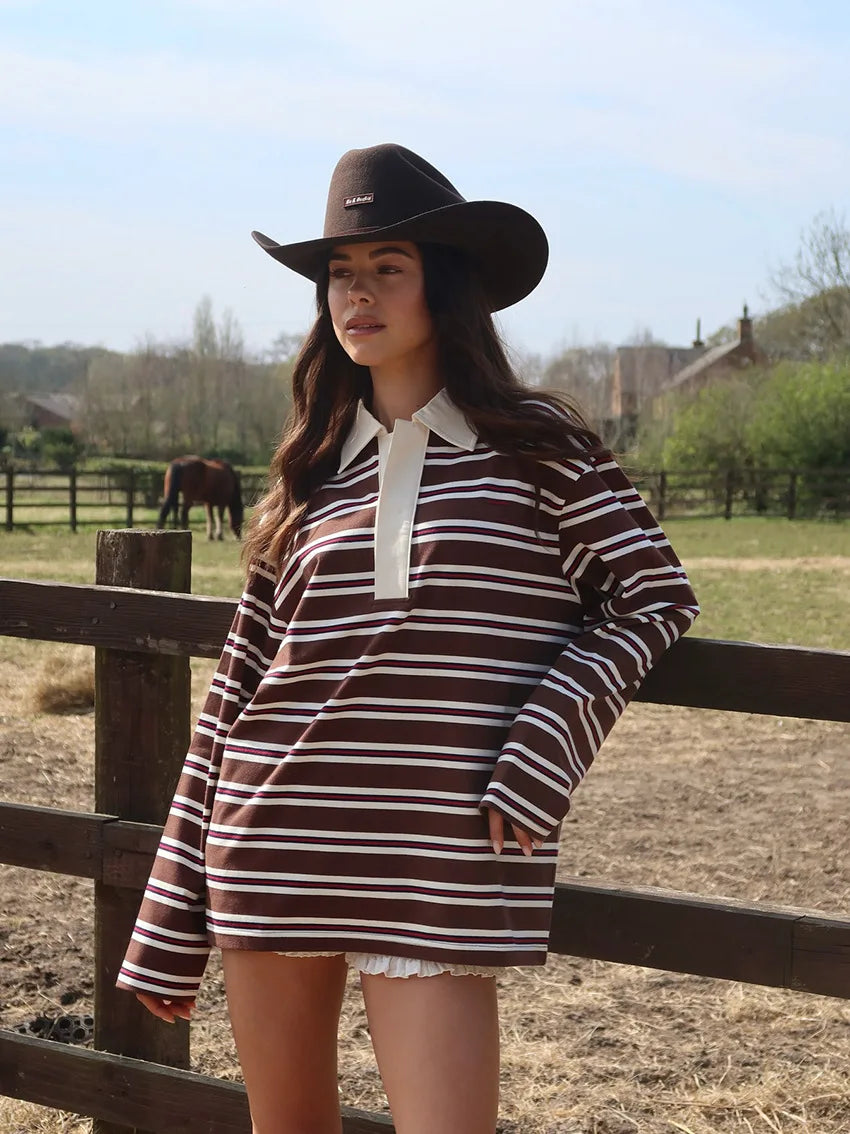 Casual Striped  Shirt Women's Loose Long Sleeve Classic Style American Leisure T-Shirt for Autumn New Arrival