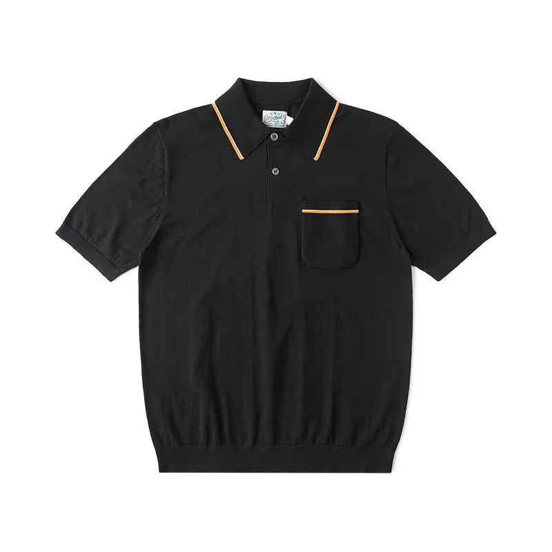 Non Stock Men's Short Sleeve Knit Polo Shirt Vintage Slim Fit Cotton Casual Breathable Golf Tennis Sportswear