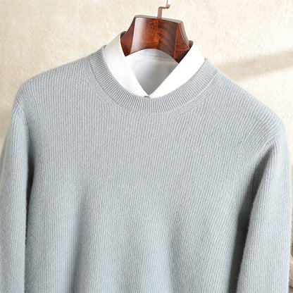 Autumn and winter new 100% pure cashmere loose casual padded men's round neck sweater plus size knitted bottoming shirt.