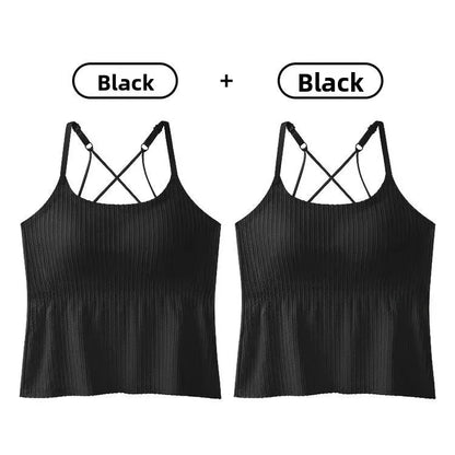 New 2025 Women's Slimming Long Tank Top Beautiful Back Bralette Innerwear Outerwear Base Layer Strap Vest Fashionable Polyest...