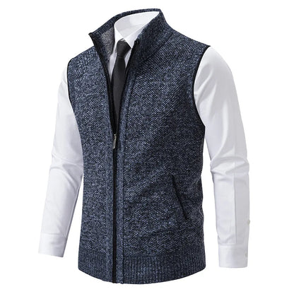 Men's Winter Autumn Sweater Vest Knitted Sleeveless Cardigan Stand Collar Zipper Sweatercoat Warm Simple Style Male Knitwear