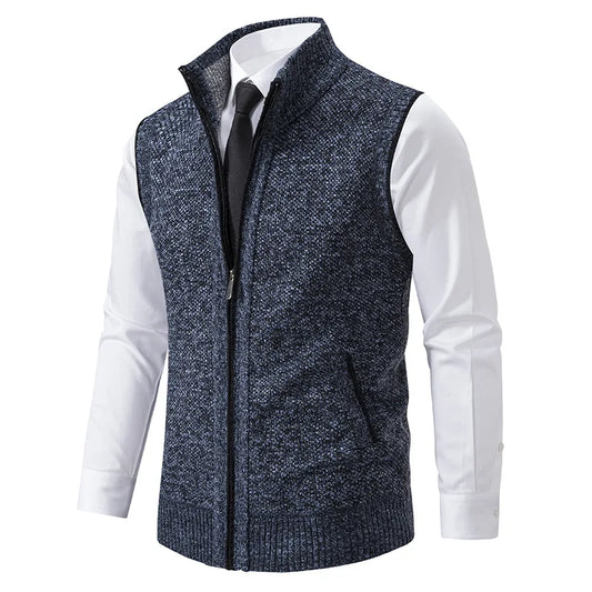 Men's Winter Autumn Sweater Vest Knitted Sleeveless Cardigan Stand Collar Zipper Sweatercoat Warm Simple Style Male Knitwear