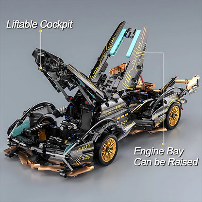 2024 Black V12 Block Roadster RC Tech Racer 1:14DIY Roadster building block assembly Block car toy birthday gift （1000+granule）