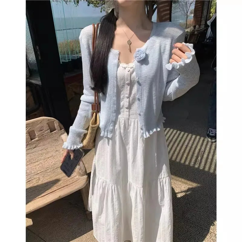 Slimming White Strapless Long Dress Simple French Style A-Line Midi Dress Women's Summer Fashion Sensation Waist-Cinching Dress