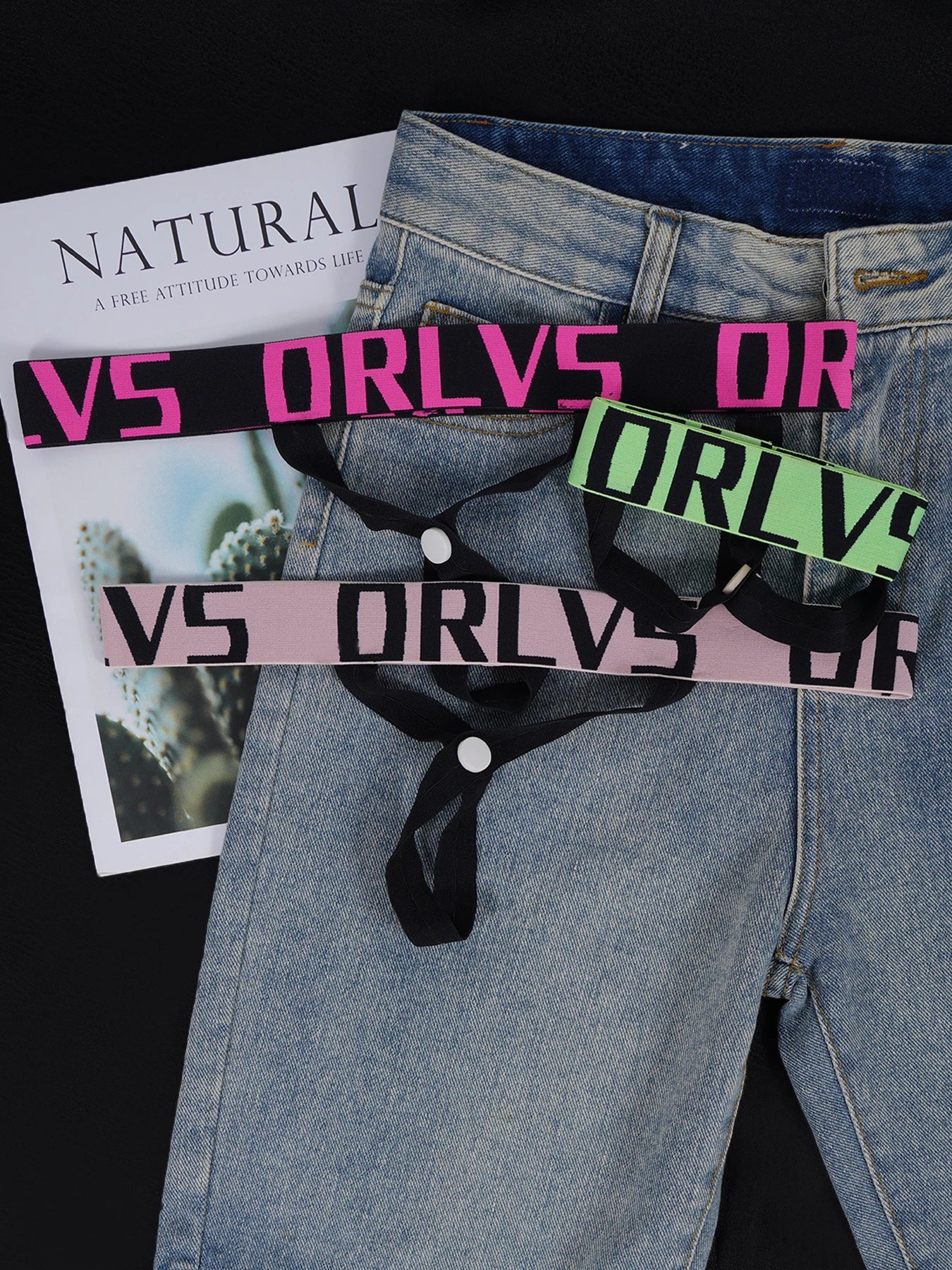 3 PCS Men's ORLVS Letter Waistband Sexy Jockstraps Multicolor Removable Snap Crotch Underwear