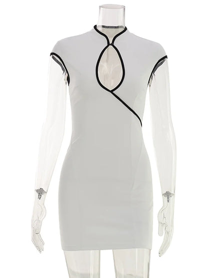 CNYISHE Sleeveless Hollow Out Patchwork Women Dresses Hip Wrap Sheath Fashion Skinny Female Chic Bodycon Casual Outfits Robes