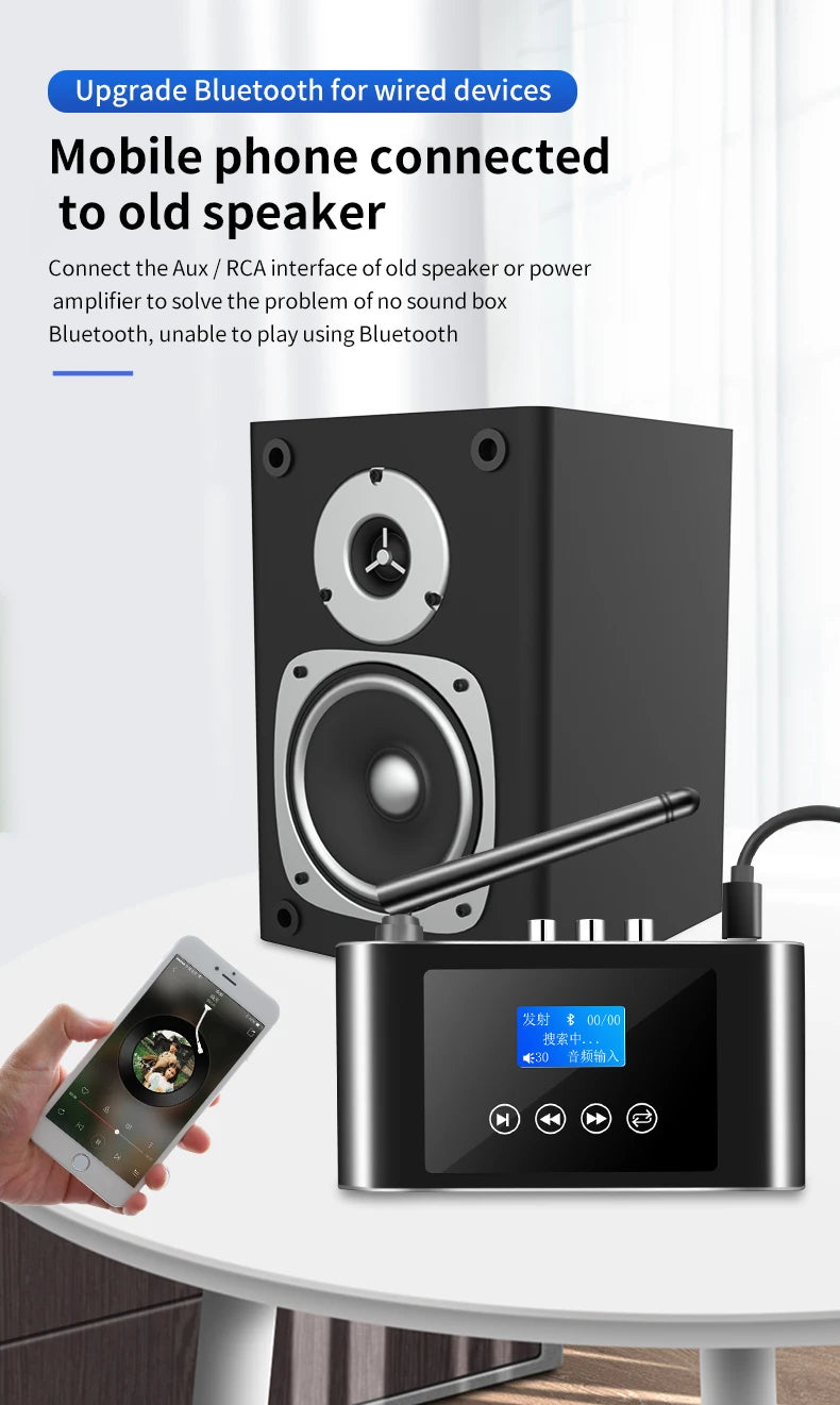 New 2 in 1 Long Range Bluetooth 5.1 Audio Transmitter Receiver RCA 3.5mm AUX Stereo Wireless Adapter For PC TV Headphones Car