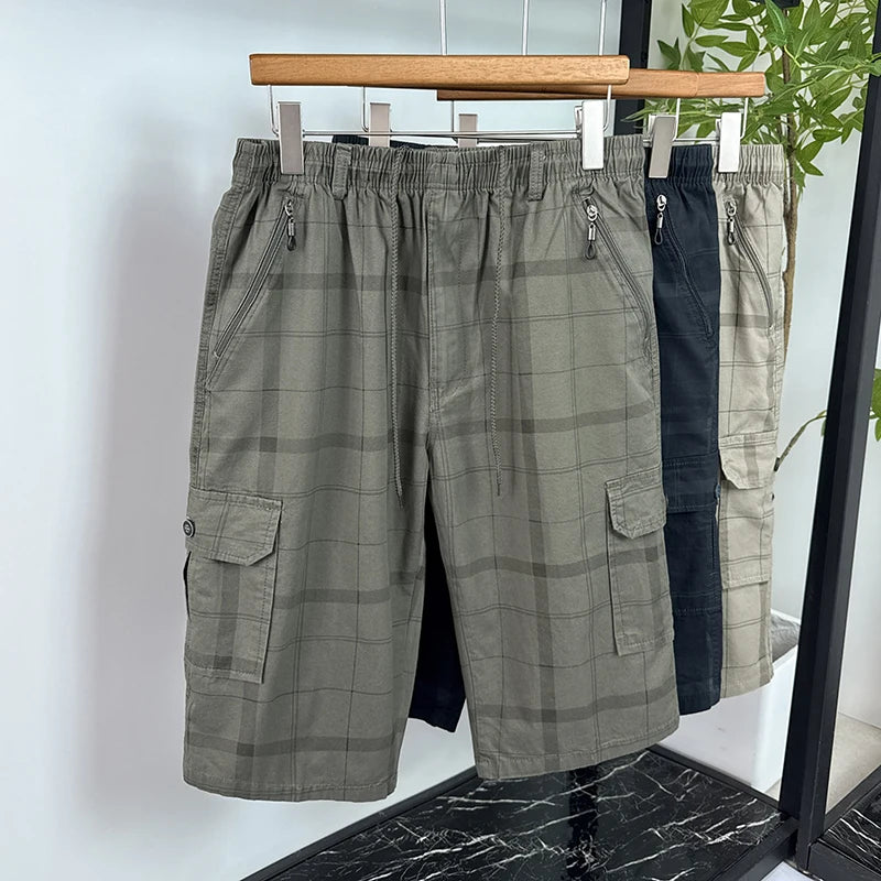 Men's Cargo Shorts New Summer Breathable 100% Cotton Thin Plaid 7-Point Pants Sports Casual Minimalist Style Comfortable Daily