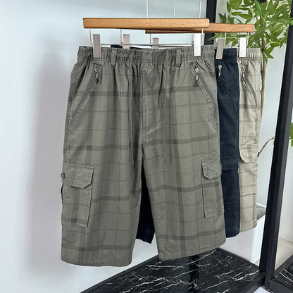 Men's Cargo Shorts New Summer Breathable 100% Cotton Thin Plaid 7-Point Pants Sports Casual Minimalist Style Comfortable Daily