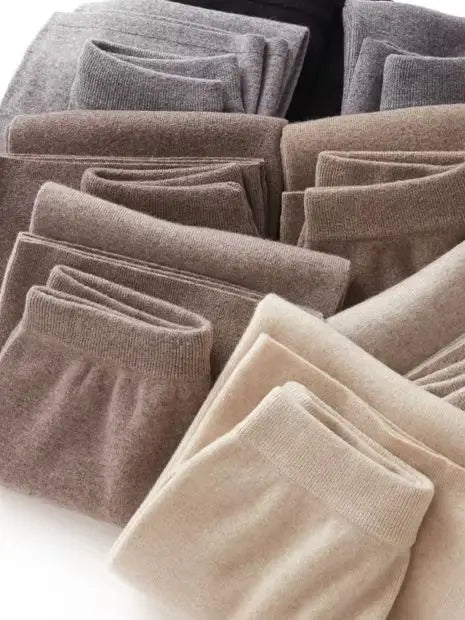 Chic Wide-Leg Pants Women's Autumn Winter Solid Color 100% Merino Wool Knitted Casual Loose Soft Thick Warm Popular Trousers