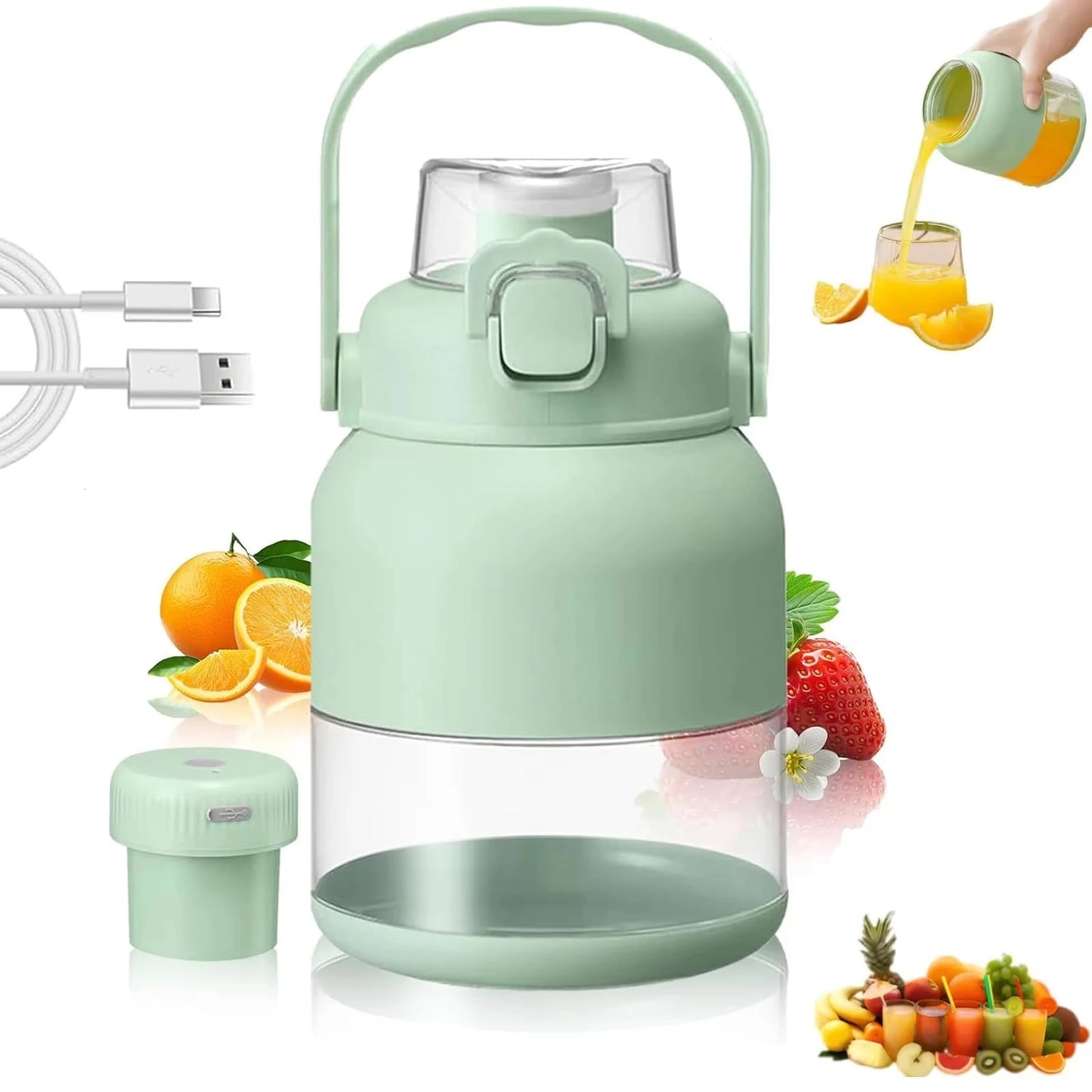 1 electric juicer, fruit and vegetable machine, 800ml rechargeable portable milkshake machine, household outdoor juicer