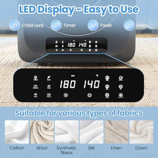 Portable dryer for apartment laundry, stainless steel tub, white, 12lbs capacity with 6 drying modes and LED control panel