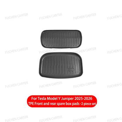 For Tesla Model Y Juniper 2025 2026 TPE Car Front Rear Trunk Mat Waterproof Wear-resistant All Weather Trunk Mats Backrest Mats