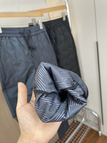 Men's Winter Casual Lightweight 90 Duck down Pants Elastic Waist Straight Leg Long Trousers Fashionable Urban Style Pure Color