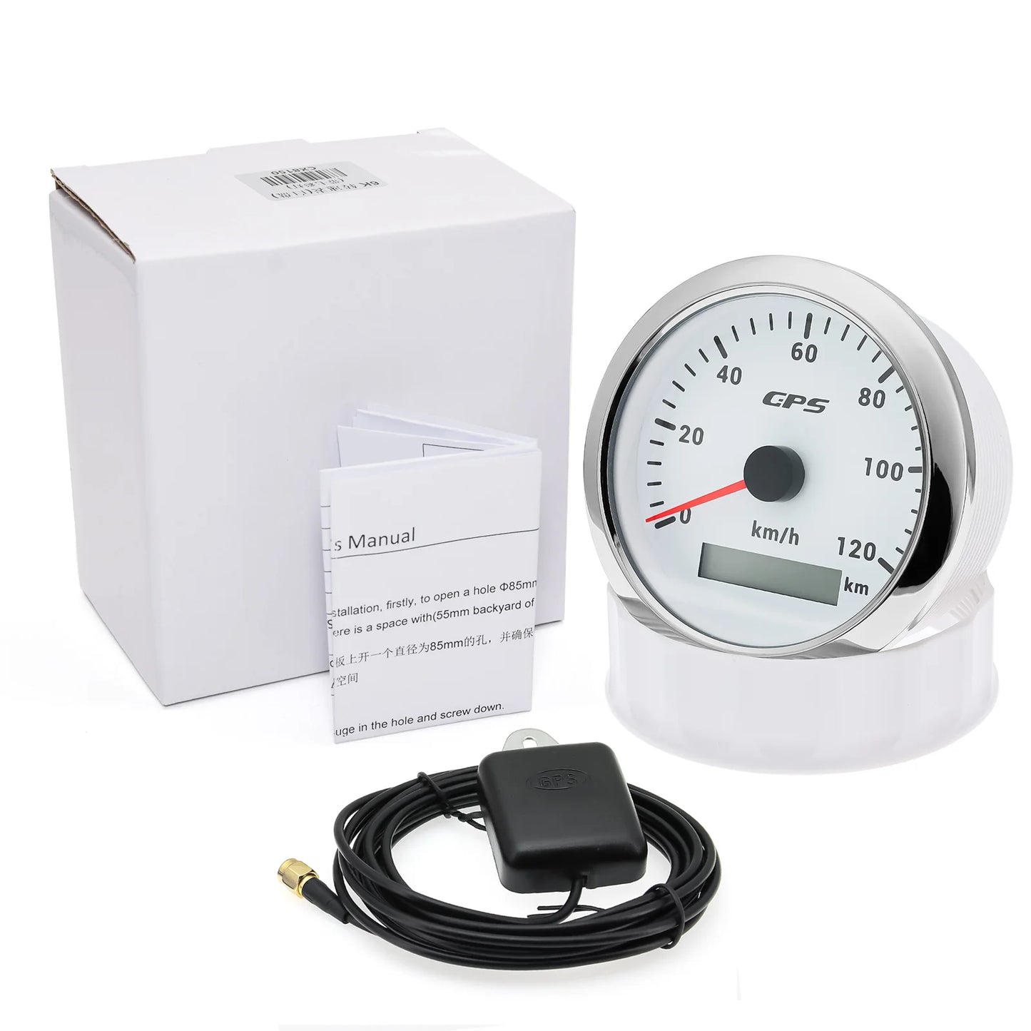 A 85MM GPS Speedometer For Motorcycle Marine Boat 30~200 Kmh Boat Car Truck Speed Gauge Meter With GPS Antenna 7 Color Backlight