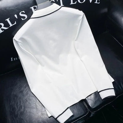 Winter Mens Polo Shirts High Quality Pullover White Polyester Japan Social Korean Autumn Long Sleeve Sale New Male Sweatshirts