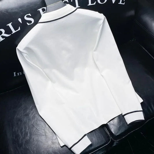 Winter Mens Polo Shirts High Quality Pullover White Polyester Japan Social Korean Autumn Long Sleeve Sale New Male Sweatshirts