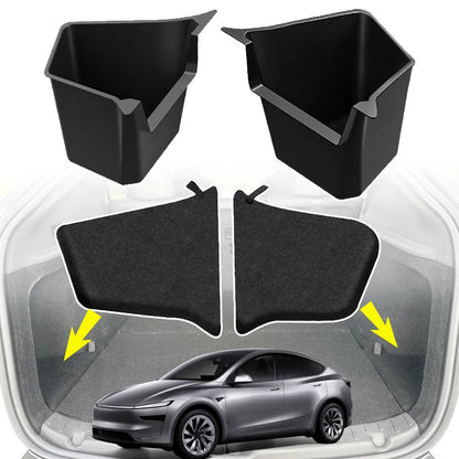 For 2025 2026 Tesla Model Y Juniper Rear Trunk Side Storage Box Trunk Bins Flocking or TPE Cover Trunk Organizer Mats Accessorie