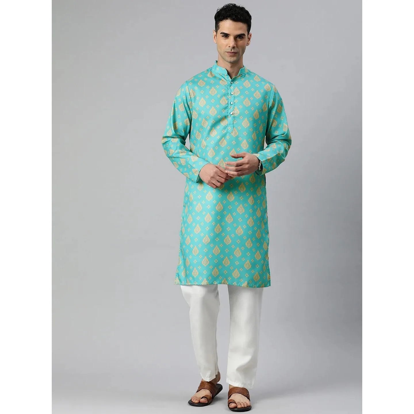 Kurta Vardha Regular Fit Mandarin Collar Long Suitable All Occasions Such Wedding Hari Raya Aidilfitri Gebetskleidung Mann