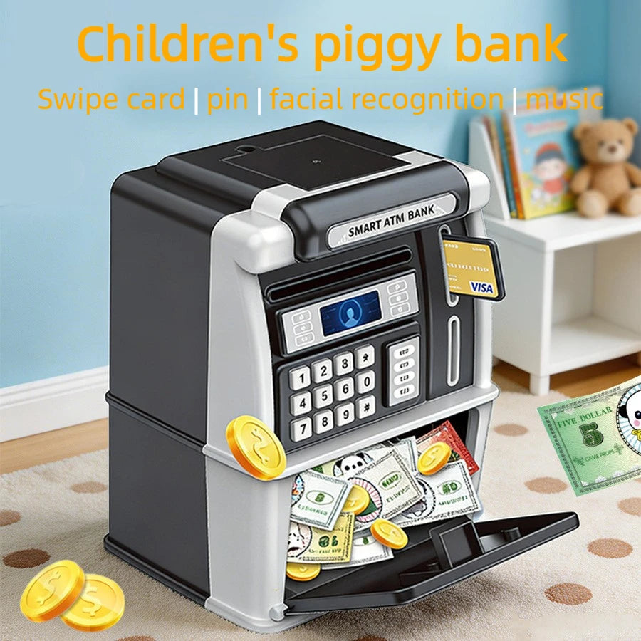Children ATM Automatic Deposit Teller Machine Toy Smart Password Swipe Card Coin Saving Box Kid Electronic Piggy Bank with Music