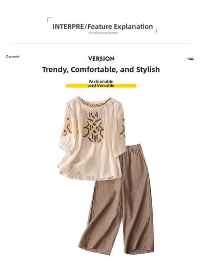 Fashionable Retro Linen Top And Pants Set for Women High End Cotton Linen Ensemble Summer 2026 Elegant Two Piece Suit